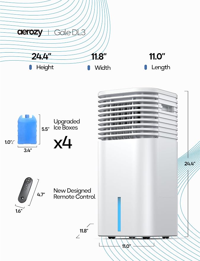 Windowless Portable Air Conditioner, 24.4" Small Evaporative Air Cooler for Room No Window, 3-Speed Settings, 4 Modes, 7H Timer, Remote Control, 4 Ice Packs, Quiet AC Unit for Bedroom, White