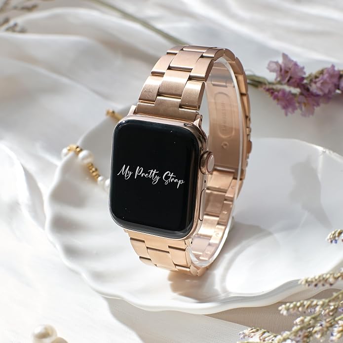 My Pretty Strap - Compatible Apple Watch Band Strap, Stainless Steel Fashion iWatch Replacement Strap- Easy Resizing, No Tool Needed, Fits Most Wrists- Compatible with Series 1-11, SE and Ultra