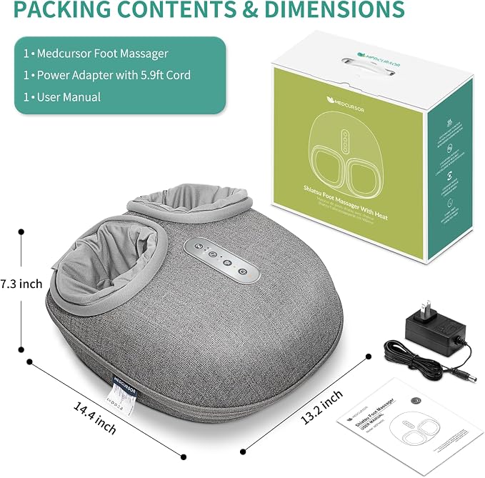 Medcursor Foot Massager with Heat - Shiatsu Deep Kneading, Delivers Relief for Tired Muscles and Plantar, Multi-Level Settings & Adjustable Intensity for Home, Gifts for Women Mom