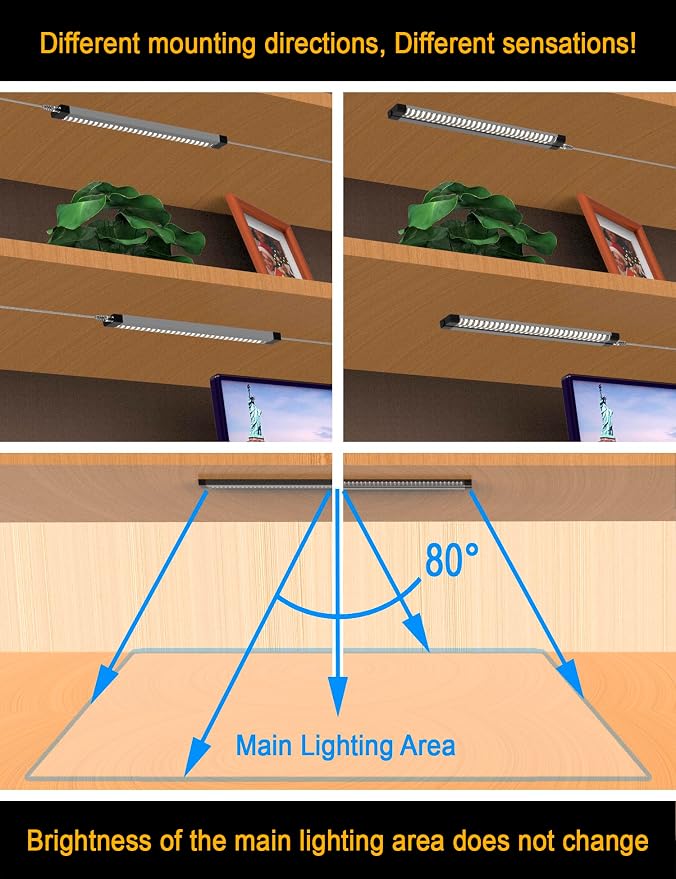 EBD Under Cabinet Lighting Plug in or Hardwired, 6 Pcs 12 Inch, No Messy Wires Built-in Adjustable Cable LED Light 6500K 2700Lm, 5 Cables Y Splitter Neat Counter Lights for Kitchen Shelf Home Office