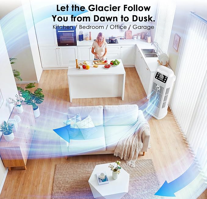 Portable Air Conditioners, 4 IN 1 Evaporative Air Cooler, 1200ML Water Tank, 3 Speeds & Storm Mode & Mist Spray, 120° Auto Oscillation, 12H Timer, Quiet Tower Cooling Fan for Room, Bedroom - White 