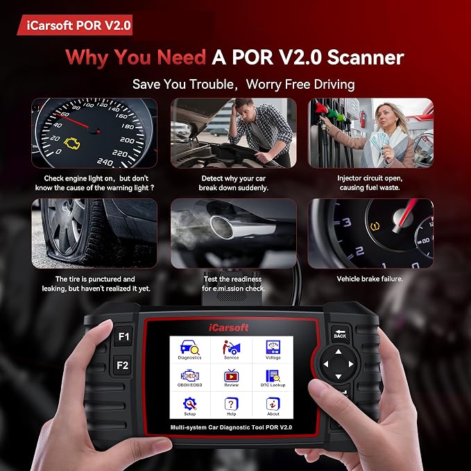 OBD2 Scanner Diagnostic Tool for Porsche/Cayenne, iCarsoft POR V2.0 Code Reader Battery Registration for Porsche, All System in-Depth Scan, with Oil Reset/SAS/EPB/BMS/ETC/DP/BLD/INJ, Battery Test