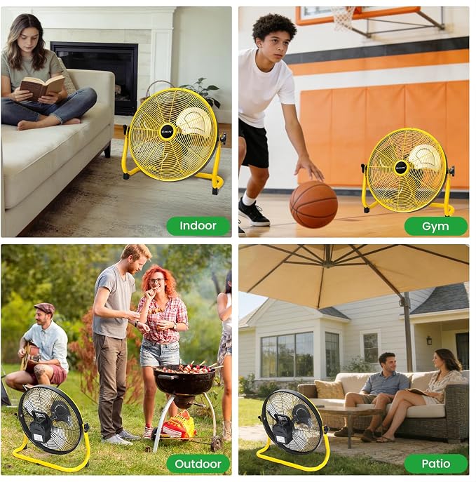 blessny 16'' Portable Rechargeable Floor Fan for Home Patio Camping Gym RV Greenhouse, Max 60 Hours Long Running Time