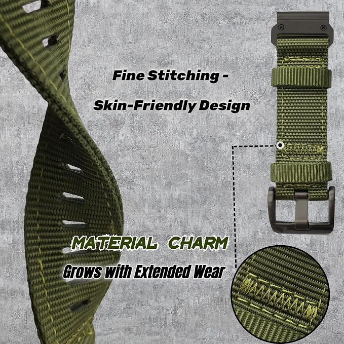 26mm Adjustable Nylon Watch Band for Garmin Fenix 7x Fenix 8 51mm Epix Pro 51mm Strap, Quick-Fit 26mm for Fenix 5x plus & Tactix 7 pro Bands, for Instinct 2X Watch Band Replacement (Green-Black Buckle, 26mm)