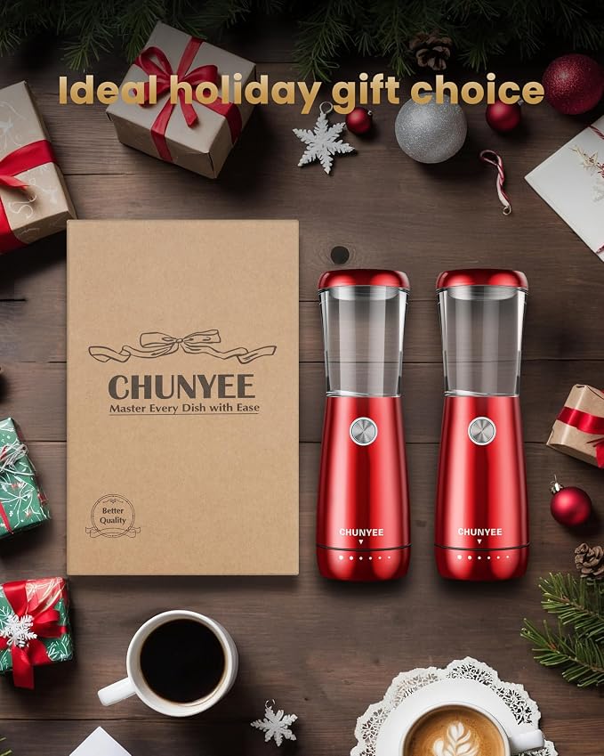 Electric Salt and Pepper Grinder Set - Automatic Stainless Steel Rechargeable Salt and Pepper Grinder Set with Storage Base, Large Capacity, LED Light & Adjustable Coarseness, Ideal Kitchen Gadget