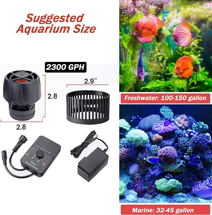 hygger Adjustable Flow Aquarium Wave Maker 24V DC Quiet Magnetic Powerhead Pump with Controller Fish Guard, 2300 GPH Fish Tank Wavemaker for 32-150 Gallon Saltwater Freshwater Aquariums