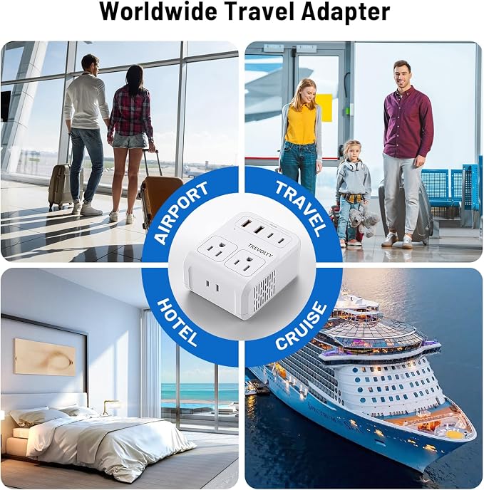 7-in-1 European Travel Plug Adapter, 2000W Universal Travel Adapter with 3 AC Sockets, 2 USB-A & 2 USB-C Ports, Travel Essentials International Power Adapter for UK/EU/Japan (Ivory PD 45W)