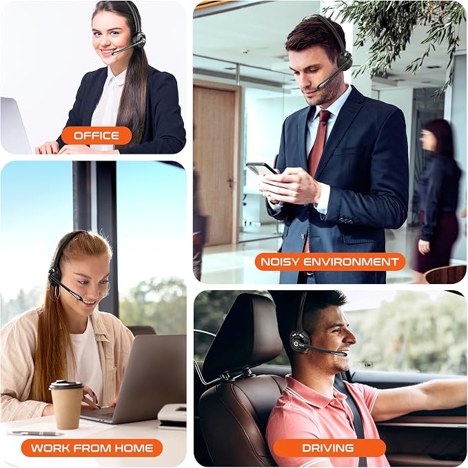 Delton 10X Bluetooth Computer Headset, Over-The-Head Single Ear Wireless Headset with Noise Canceling Mic for Computer/Laptop/Call Center/Truck Driver, Works with All Meetings Apps - Black