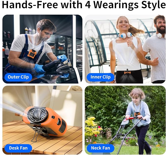 Socool 10000mAh Portable Waist Fan Clip On Personal Fans Rechargeable, 40H Cooling Wearable Belt Shirt Fan with 5 Speed Wind Adjustable & LED Light, Hanging Neck Fan for Outdoor Jobsite Camping