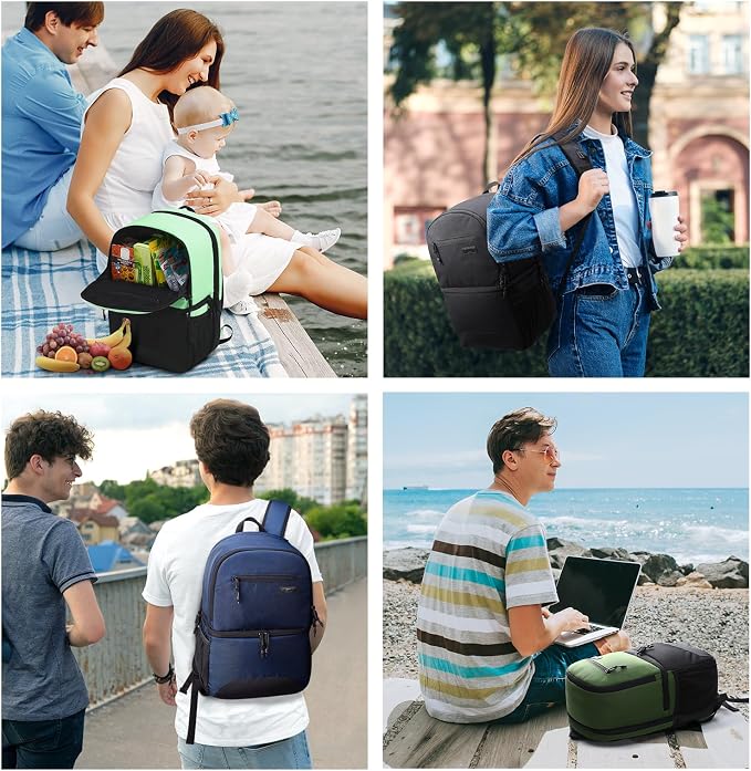 MIER 2 in 1 Insulated Cooler Backpack for Men Women Hiking Daypack with Lunch Compartment, Double Deck, Leakproof