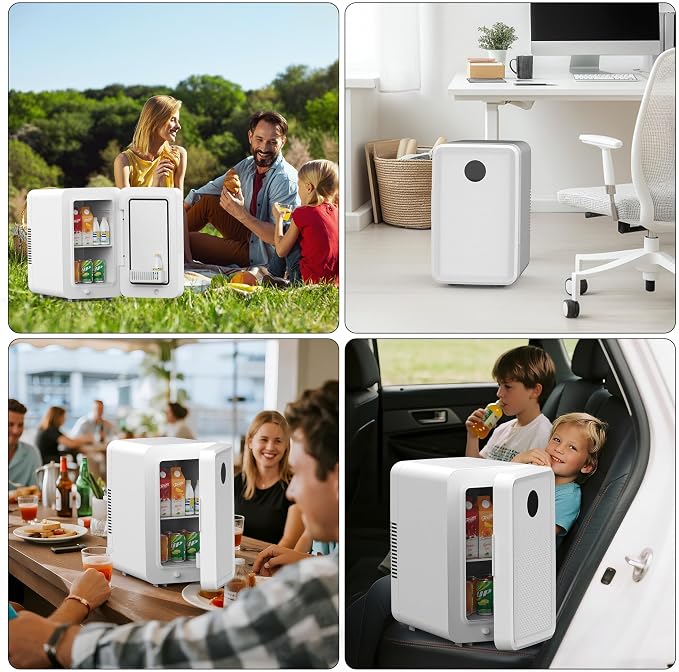 Kikihuose 12L/22L Mini Fridge for Bedroom, Personal Small Refrigerator for Skin Care, Cosmetics, 110V/12V Portable Refrigerator Cooler & Warmer for Drinks, Food, Beauty, Makeup, Dorm, Car, Office