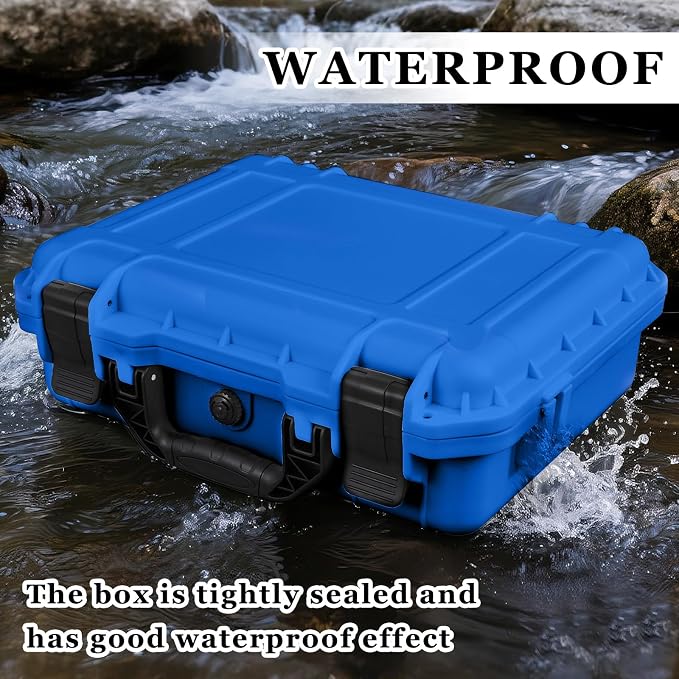 Relaxweex 1 Pcs Waterproof Hard Case with DIY Customizable Foam Insert Portable Protective Case with Knife for Camera Drones Equipments Tools Test Instruments(Blue,8.5 x 6.5 x 3.7 Inch)