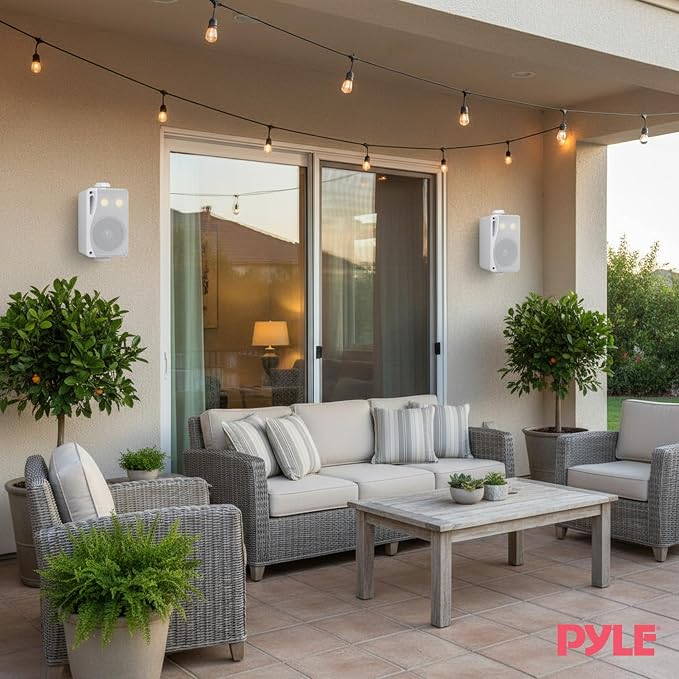 Pyle 3-Way Indoor & Outdoor Box Speaker System - 3.5" 200 Watt Compact Wall Mount Speakers for Home, Patio, Deck, Garage, Poolside, or Studio Use - Dual Speaker Set - PLMR24 (White)