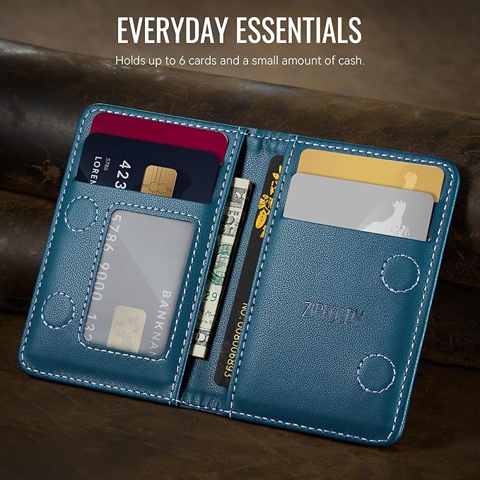 Slim PU Leather RFID Magnetic Wallet for Men and Women, Minimalist Magnet Card Holder Phone Wallet Compatible with Magsafe for Apple iPhone 17 16 15 14 13 12 Series, Fashion Dark Blue
