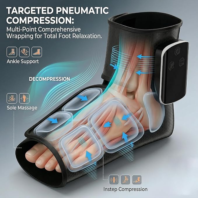Portable Air Compression Ankle and Foot Massager with Heat for Pain Relief and Circulation, Cordless Feet Compression Massager for Relaxation, Gifts for Parents, Men, Women (Size 6 to 10,2PCS)