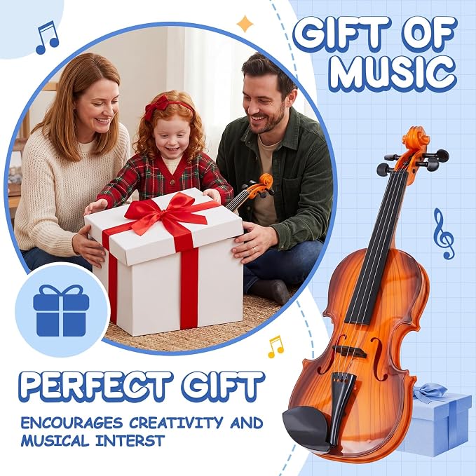Lewtemi Kids Violin Toy, Fake Electronic Plastic Mini Violin with Melodies, Non-Professional Musical Instrument for Preschool Education, Early Learning Toy for Children Birthday Gift(Reddish Brown)