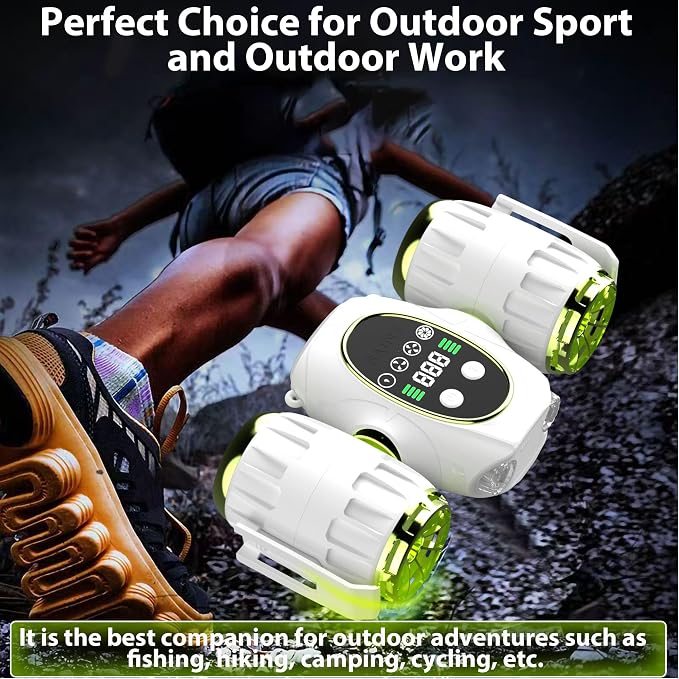 Portable Waist Fan, Shirt Fan with Light, 2025 Upgrade Cool Clip Rechargeable,8000mAh Power Bank,4 Speeds 12000RPM Strong Airflow for Camping Travel Fishing Hiking Cycling (Green White)
