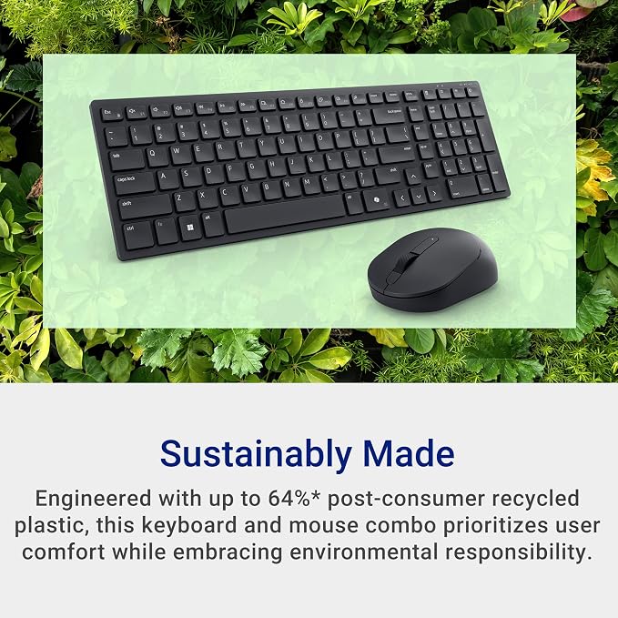Dell KM555 Silent Keyboard and Mouse - 18 Programmable Shortcut Keys, Copilot Key, Secure Dual-Mode connectivity, Adjustable DPI, Ambidextrous, Low Battery LED Indicator, 3-Year Warranty - Black