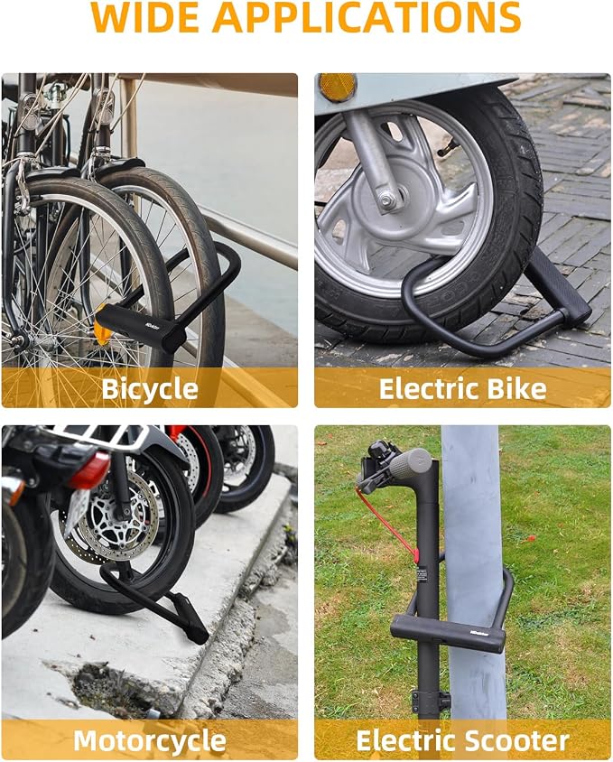 NDakter Bike Locks Heavy Duty Anti Theft, Bicycle U Lock for Ebike, 18mm Shackle with 3 Keys for Electric Escooter, Mountain & Folding Bike, Tri-Bike Wheel Lock Sturdy