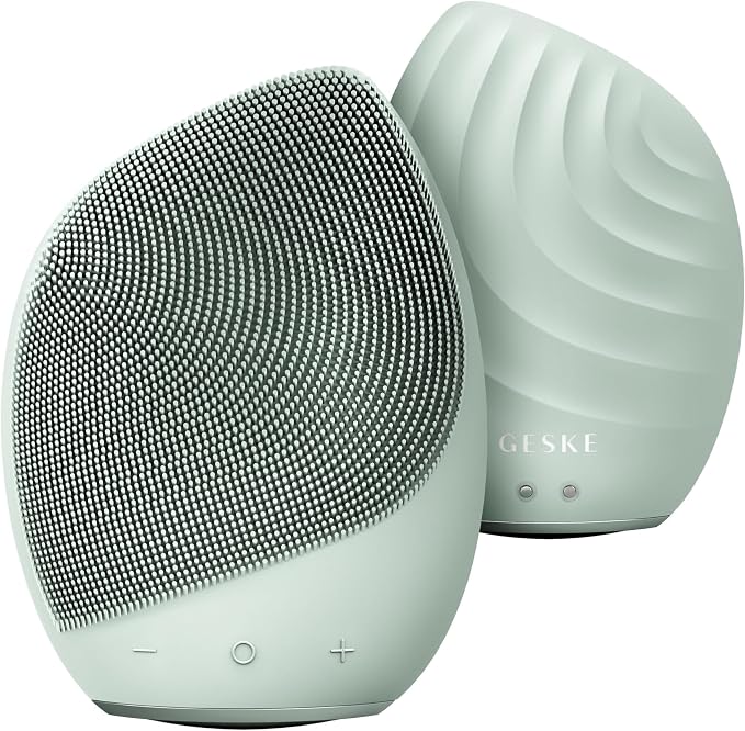 GESKE SmartAppGuided™ Sonic Facial Brush 5 in 1 | Vibrating Electric Facial Cleansing Brush | Soft Silicone Brush | Professional Facial Cleanser | Skin Cleanser & Exfoliator | Face Massager