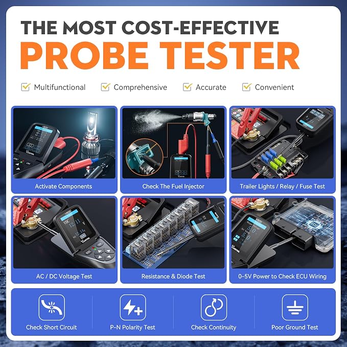 VDIAGTOOL VD30 Pro Car Code Reader with VDIAGTOOL V500 Auto Intelligent Power Circuit Probe Tester Kit