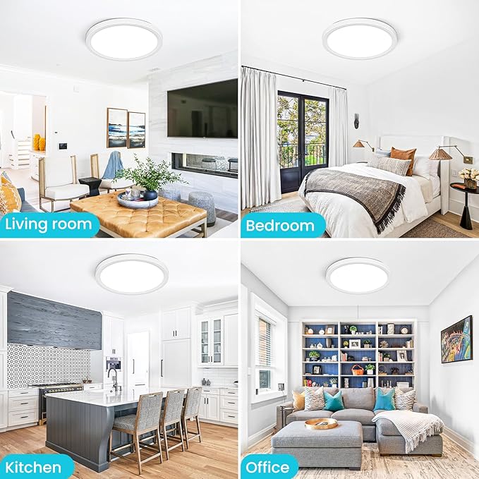 libtit 16Inch Flush Mount LED Ceiling Light Fixture, 3000K 4000K 6500K Adjustable, 36W 3600lm White Satin Round Ceiling Lamp for Bathroom Shower Hallway Kitchen, 1 Pack