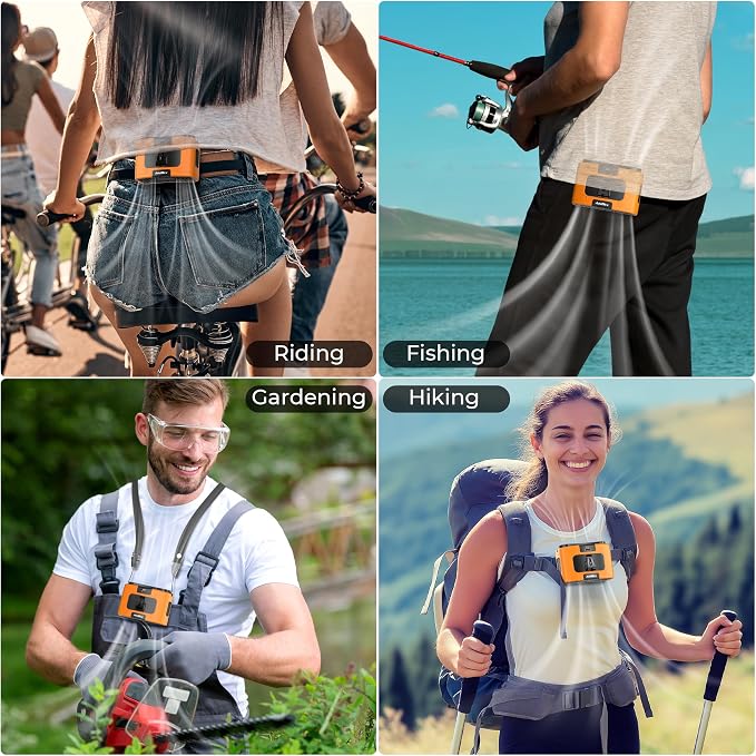 Portable Waist Fan, 20000mAh Rechargeable Personal Belt Fan, 16000RPM Shirt Fan, Dual Motors & Smart Display, 40H Cooling Body Fan for Outdoor Work Camping Travel Warehouse Hot Weather Essentials