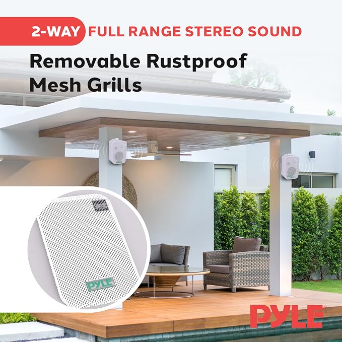 Pyle - Indoor / Outdoor Waterproof Speaker System - 5.25 Inch Pair of Weatherproof Wall/Ceiling Mounted Speakers with Heavy Duty Mesh Covers, 200 Watts RMS, Universal Mount - PDWR40W (White)