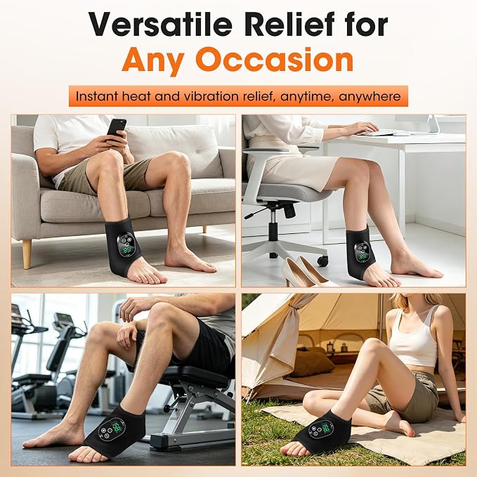 Cordless Ankle Heating Pad & Foot Massager, Rechargeable Heated Ankle Wrap with 6 Heat Levels & 3 Vibration Modes, Adjustable Foot Warmer Brace for Ankle, Foot & Elbow, Portable Heat and Massage Wrap