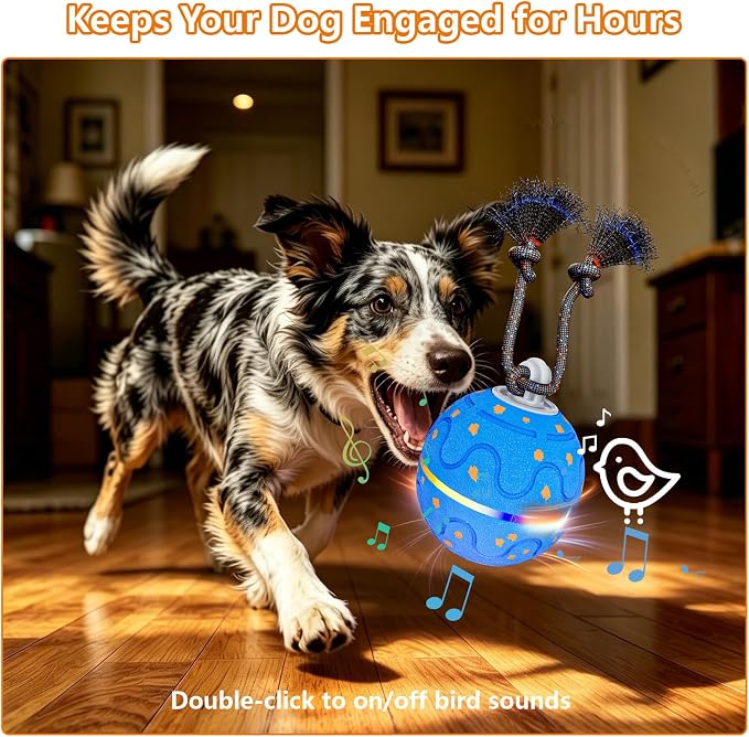 Smart Interactive Dog Ball – Automatic Moving, Bouncing & Rotating Toy for Medium/Large Dogs, E‑TPU Rolling Ball with Normal & Crazy Modes, Bird Sounds, Washable Cover, Type‑C Charging