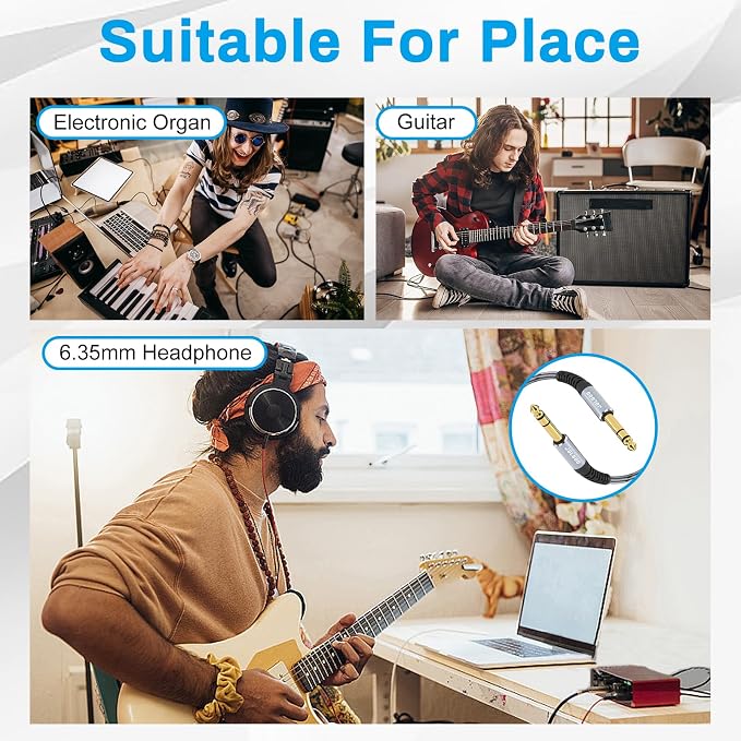 JOLGOO 1/4 Inch TRS Instrument Cable 15 FT 2-Pack, Quarter inch Audio Cable, 6.35 Balanced Interconnect Line for Electric Guitar, Bass, Keyboard, Mixer, Amplifier, Speaker, Electric Mandolin