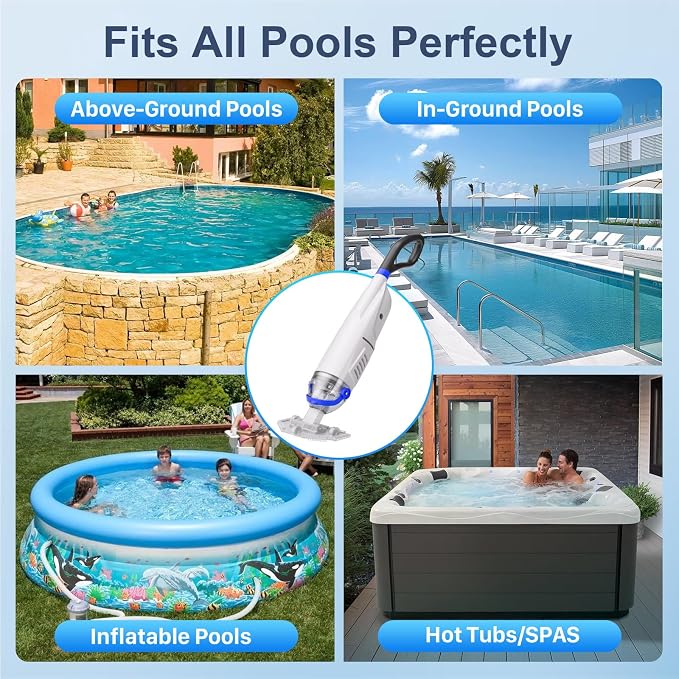2026 Upgraded Cordless Pool Vacuum with Telescopic Pole, 60 Min Powerful Suction & Transparent Head, Rechargeable Handheld Cleaner for Above Ground Pools, Inground Pools, Hot Tubs and Spa