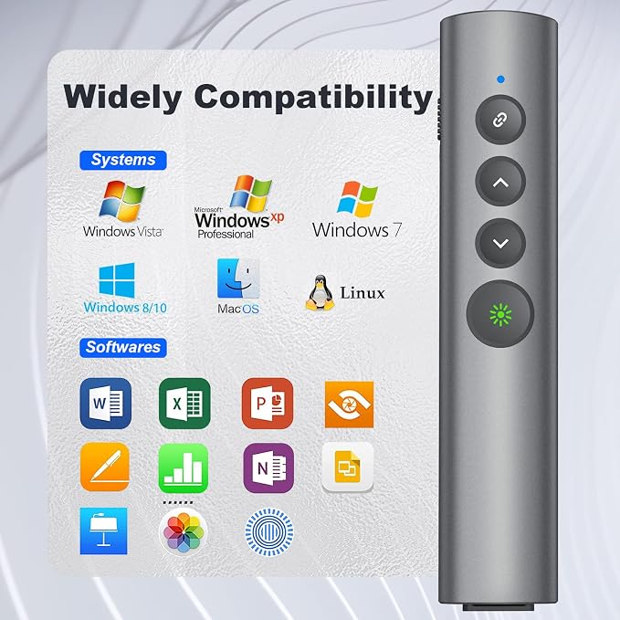 Rechargeable Green Laser Pointer for Presentation, Clicker for PowerPoint Presentations, USB-C/A Power Point Clicker, Wireless Presenter Remote for Computer/Mac/PPT/Google Slide Advancer