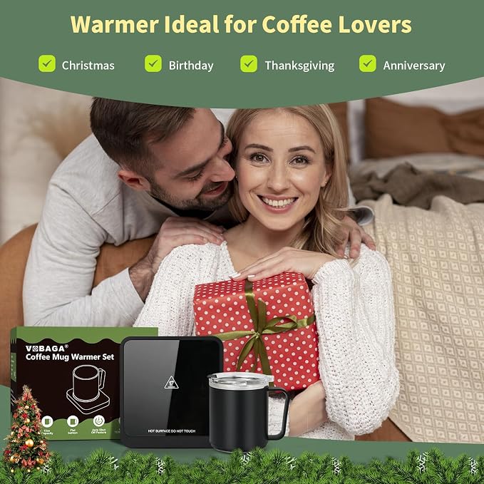 VOBAGA Mug Warmer with 15oz Mug Set, Smart Coffee Mug Warmer for Desk with 5 Temp Settings & 2-12H Auto Shut Off, Coffee Warmer for Candles, Coffee, Cocoa, Milk, Best Coffee Gifts for Men Women