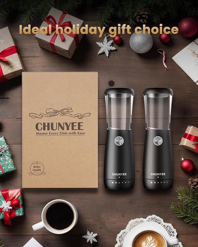 Electric Salt and Pepper Grinder Set - Automatic Stainless Steel Rechargeable Salt and Pepper Grinder Set with Storage Base, Large Capacity, LED Light & Adjustable Coarseness, Ideal Kitchen Gadget