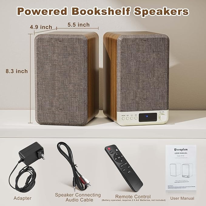 Active Bookshelf Speakers, 60W Powered Record Player Speakers with 3.5 Inch Woofer, Turntable Speakers with AUX/RCA/BT Input, Home Stereo Speakers Wired for Vinyl Player Desktop PC