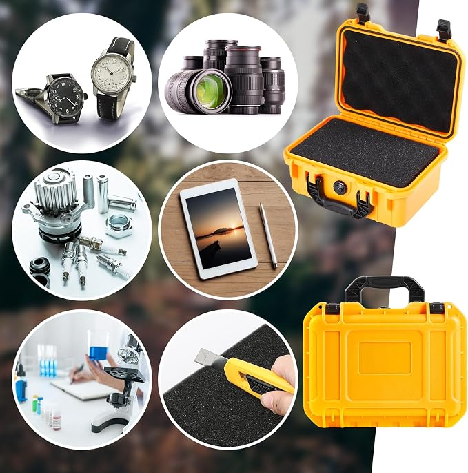 Relaxweex 1 Pcs Waterproof Hard Case with DIY Customizable Foam Insert Portable Protective Case with Knife for Camera Drones Equipments Tools Test Instruments(Yellow,14.3 x 11.4 x 4.5 Inch)