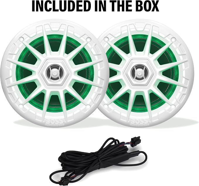 BOSS Audio Systems MRGB55W 5.25 Inch Marine Speakers - Weatherproof, 150 Watts Per Pair, 75 Watts Each, Multi-Color Illumination, Full Range, 2 Way, Sold in Pairs