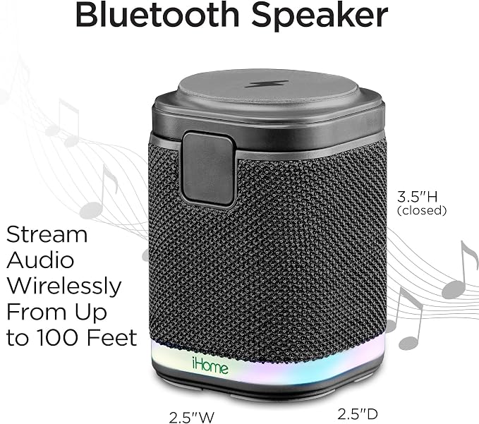 iHome Bluetooth Speaker with Wireless Charger, Charging Station with Color Changing Night Light - Dark Gray (iPBT50DG)