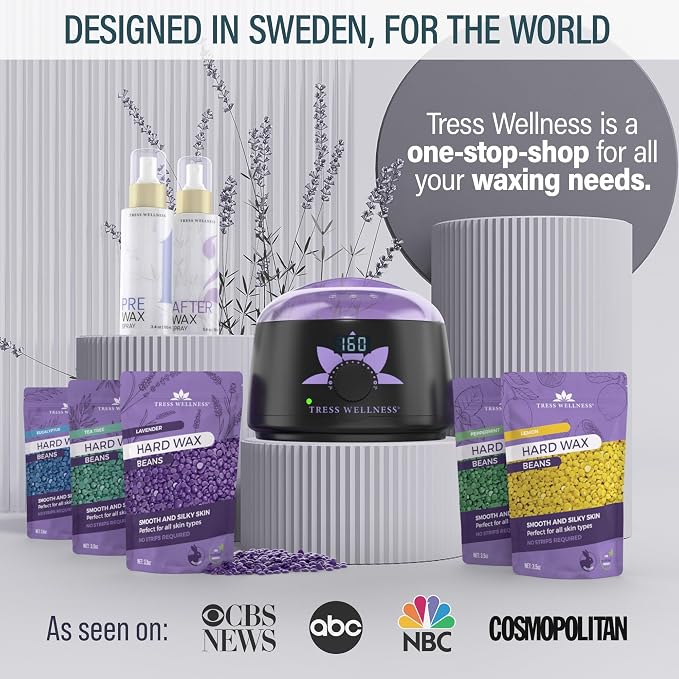 Tress Wellness Award Winning Waxing Kit for Sensitive Skin – Safe for Face & Skin,Easy to Use – At-Home Kit for Face, Bikini, Brazilian & Full Body - Digital Display, Grey Mountain