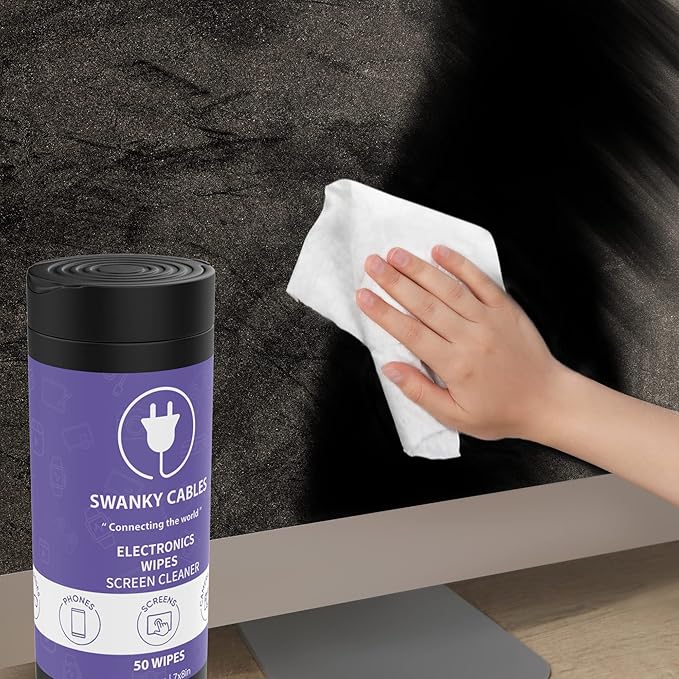 Swanky Cables Screen Cleaner Wipes: Electronic Wipes for Screens - Computer Screen Wipes for Lens, Phone, Tv Screen and Monitor Cleaning - Tech Wipes & Microfiber Cloth (Canister, 200 Count)