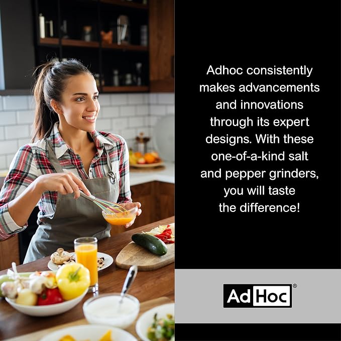 AdHoc Electric Salt & Pepper Grinder - One-Button Operation - Uses SilentDrive for Quiet Operation - Battery Powered - Mill with CeraCut Ceramic Grinders - Mini