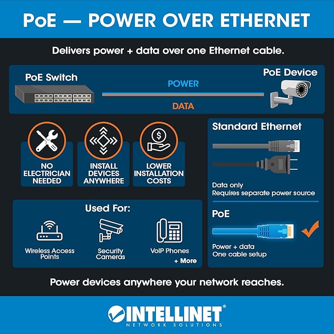 Intellinet 1-Port Indoor Gigabit PoE+ Extender Repeater – 25W Power Budget via Cat5e Cat6 RJ45 Ethernet Network Cables, Daisy-Chain – 3 Yr Mfg Warranty - 560962