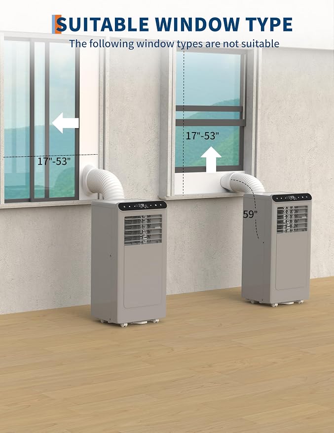 8,000 BTU Portable Air Conditioner, 4-In-1 Portable AC Units for Rooms with Fan, Dehumidifier, Cools Up to 350 Sq.Ft. Room Air Conditioner, Remote, Auto Swing, Quite Opration, Timer, Grey