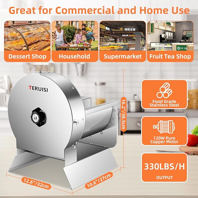 Electric Vegetable Slicer, 120W Commercial Fruit Cutter Machine with 0-0.5'' Thickness Adjustable, Stainless Steel 2 IN 1 Manual & Electric Food Slicer for Lemon Potato Onion Tomato, 110V