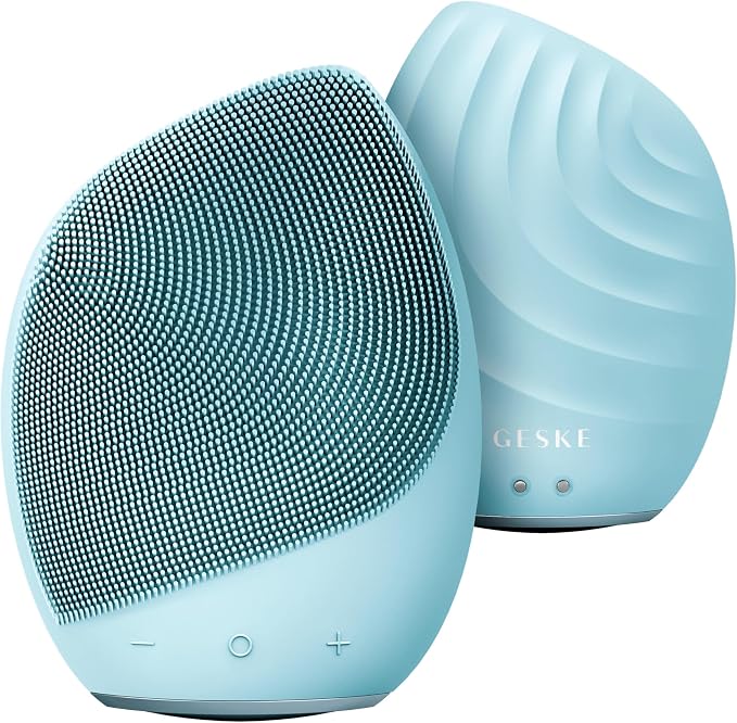 GESKE SmartAppGuided Sonic Facial Brush 5 in 1 | Vibrating Electric Cleansing Brush | Soft Silicone | Professional Cleanser | Skin Exfoliator | Face Massager