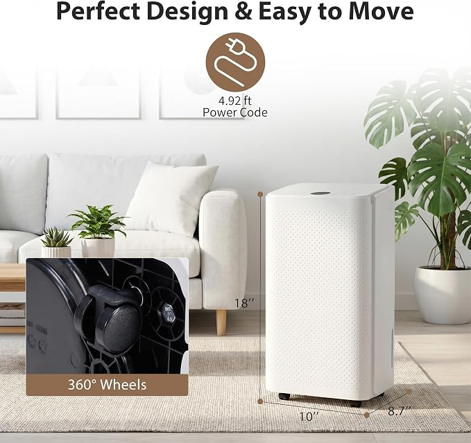 30Pints Dehumidifier with Drain Hose, 2,000 Sq.Ft Dehumidifier for Basement, 2L/0.53 Gallon Tank, Energy Star Cert. 38dB, Humidity Display Ring, Humidity Remover for Home, Bedroom & Bathroom