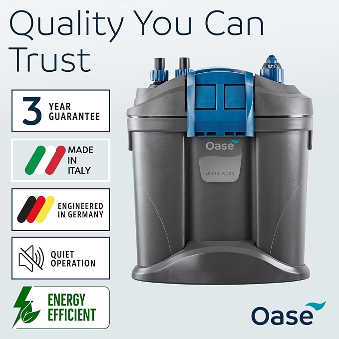 Oase FiltoSmart Thermo 200 Canister Filter for Aquariums – Quiet, Space-Saving External Multi-Stage Filter, Integrated Heater, No-Mess Maintenance, For Freshwater & Saltwater Tanks Up to 55 Gallons