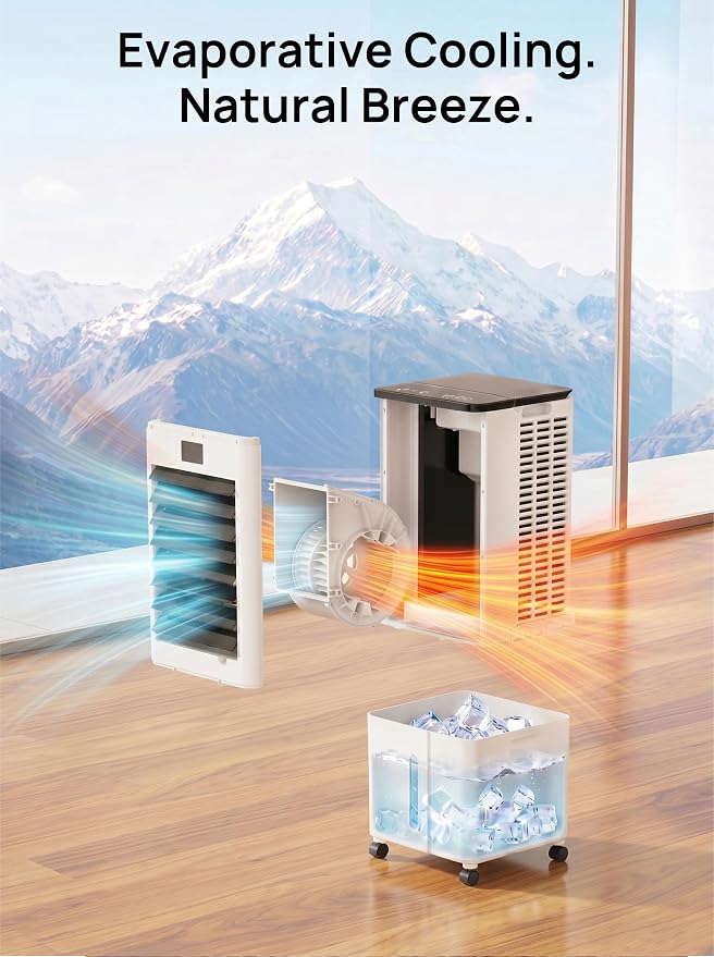 Windowless Portable Air Conditioner, 3-IN-1 Portable AC Fan w/ 2.64Gal Tank for 20H Cooling, 4 Modes & 3 Speeds, 12H Timer for Auto-off, Remote, Swamp Cooler for Room, Bedroom