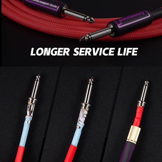 10ft Guitar Cable, 1/4 Inch Straight/Angle Instrument Cable, Electric Cord Amp Cord for Bass Amp and Instruments (CC Rose Braided)
